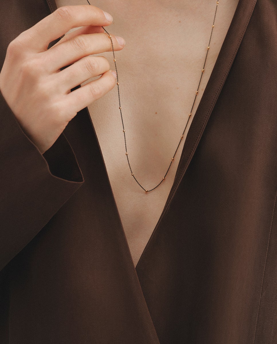 Cadena bicolor de plata 925 bañada en oro amarillo de 18k con bolitas - Aristocrazy - Dorado Dorado-2