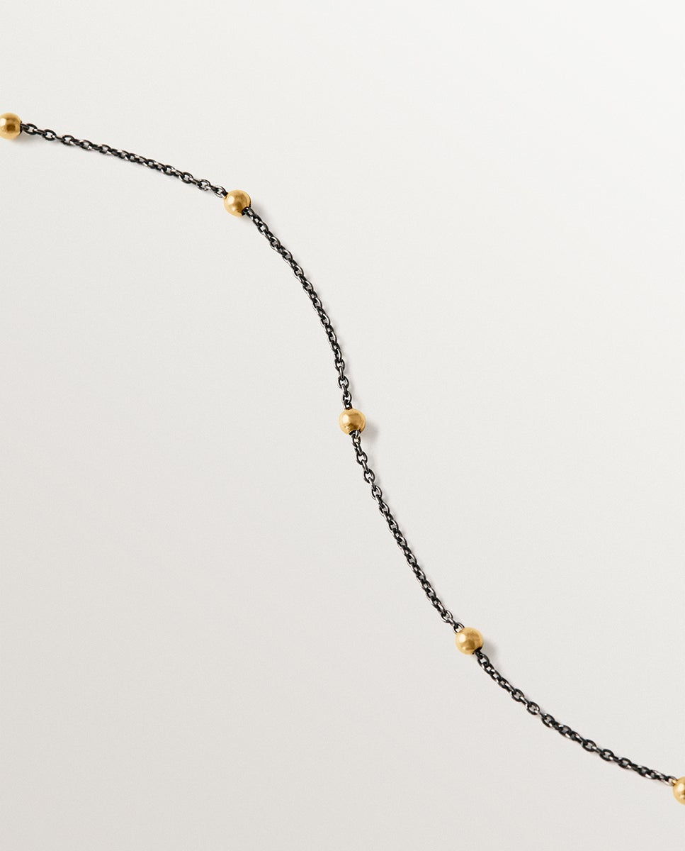 Cadena bicolor de plata 925 bañada en oro amarillo de 18k con bolitas - Aristocrazy - Dorado Dorado-3