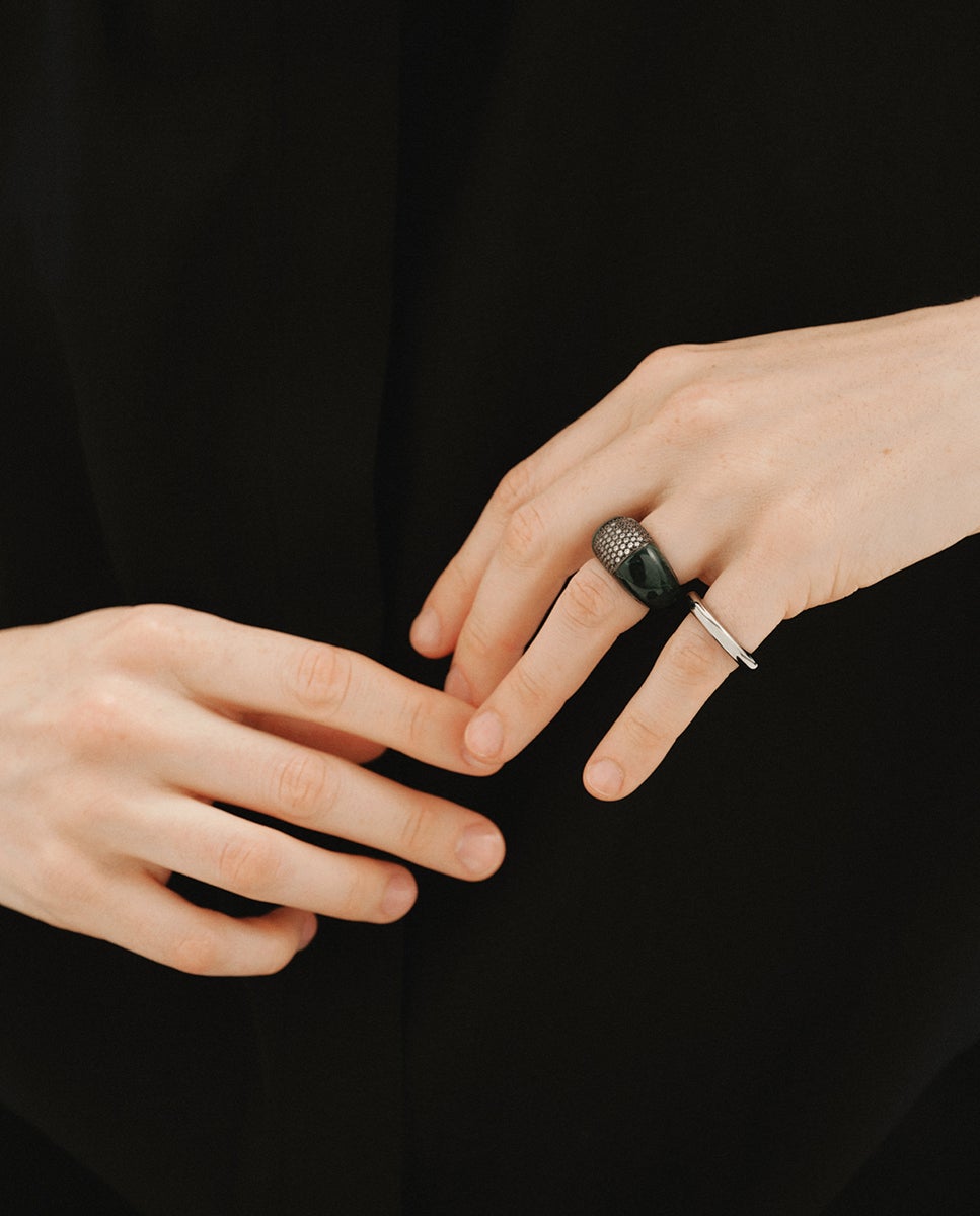 Anillo abombado con resina verde y cristales - Aristocrazy - Plateado Plateado-6