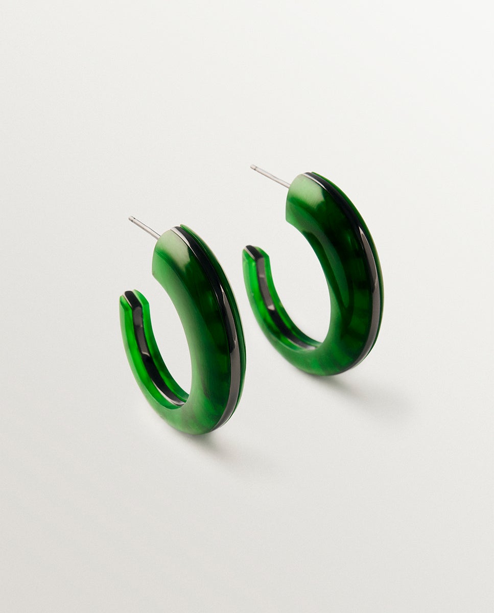 Imagen 0 de Pendientes con efecto cepillado y resina verde Plateado