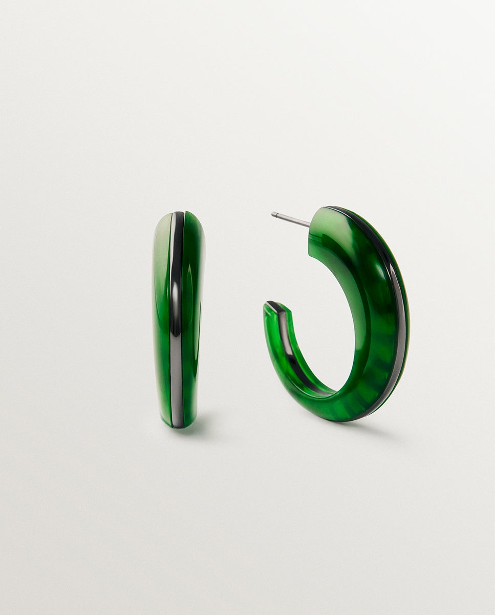 Pendientes con efecto cepillado y resina verde - Aristocrazy - Plateado Plateado-2