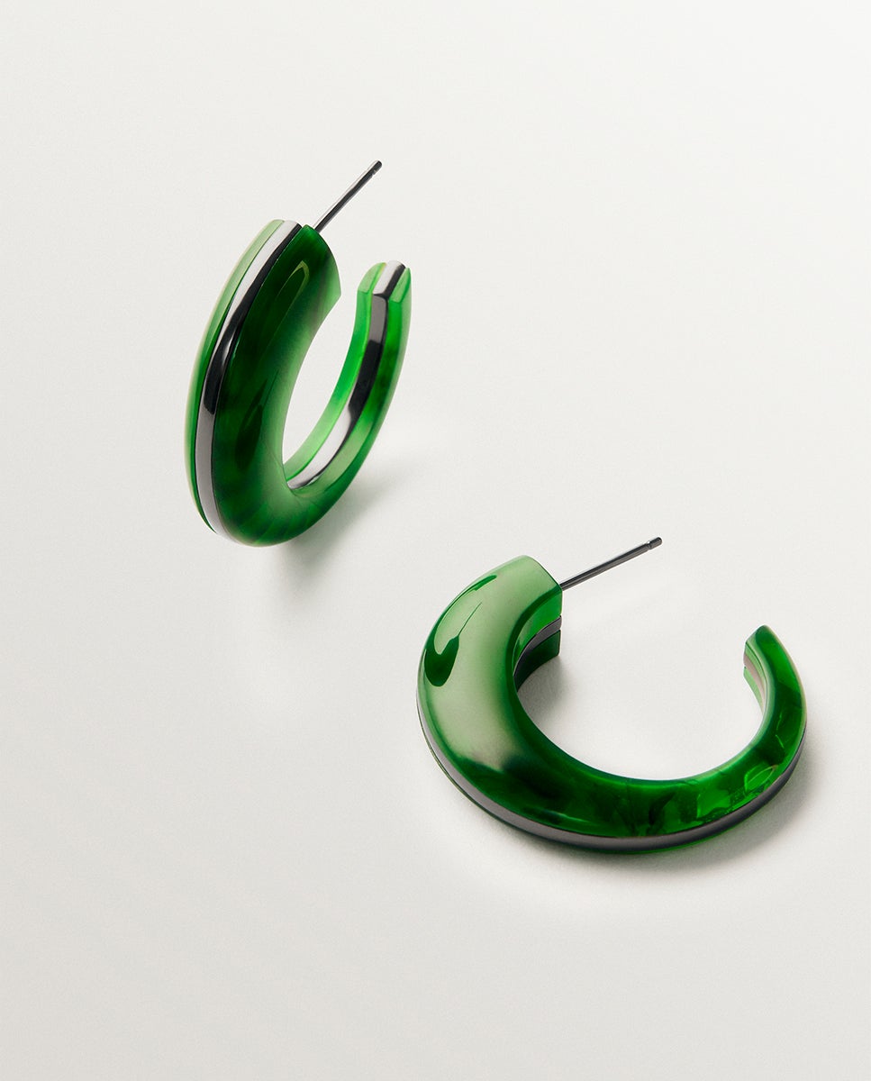 Pendientes con efecto cepillado y resina verde - Aristocrazy - Plateado Plateado-3