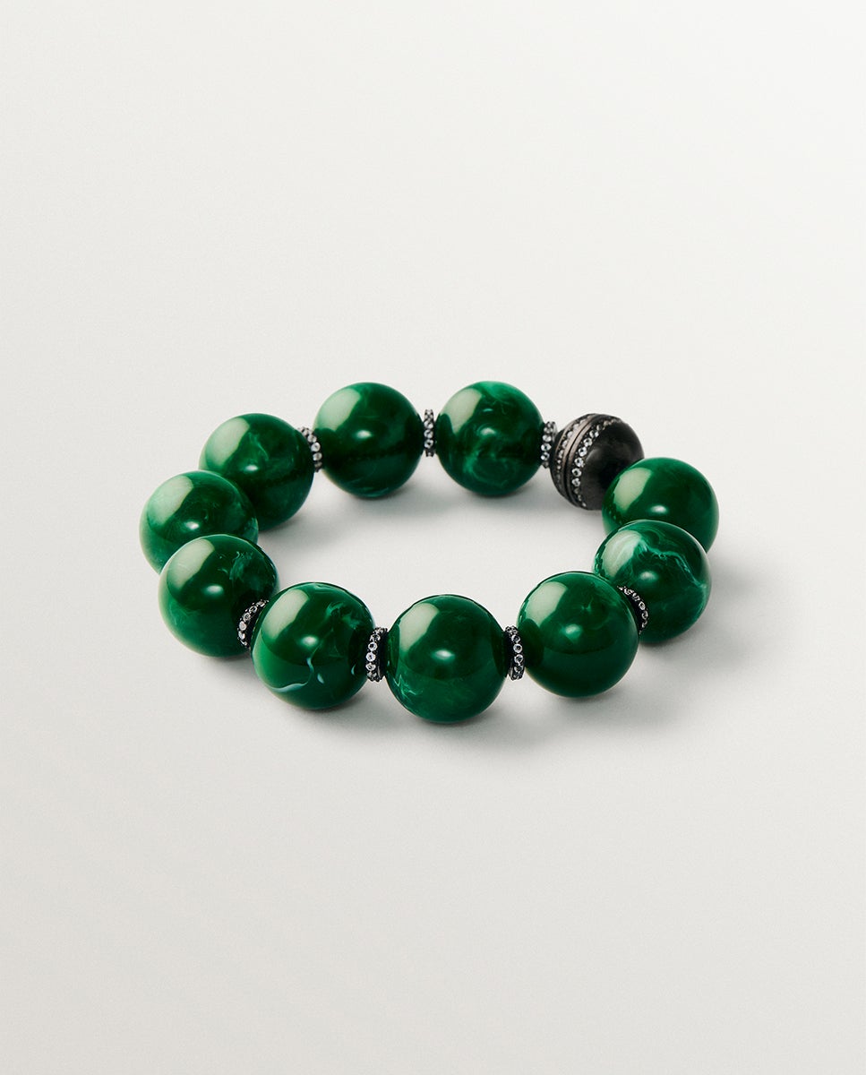 Pulsera con resina verde, cristales y motivos de esferas - Aristocrazy - Plateado Plateado-1