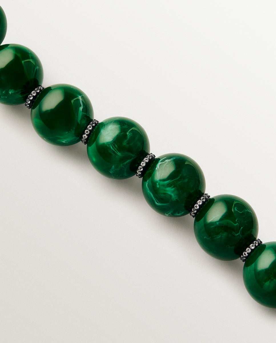 Pulsera con resina verde, cristales y motivos de esferas - Aristocrazy - Plateado Plateado-2