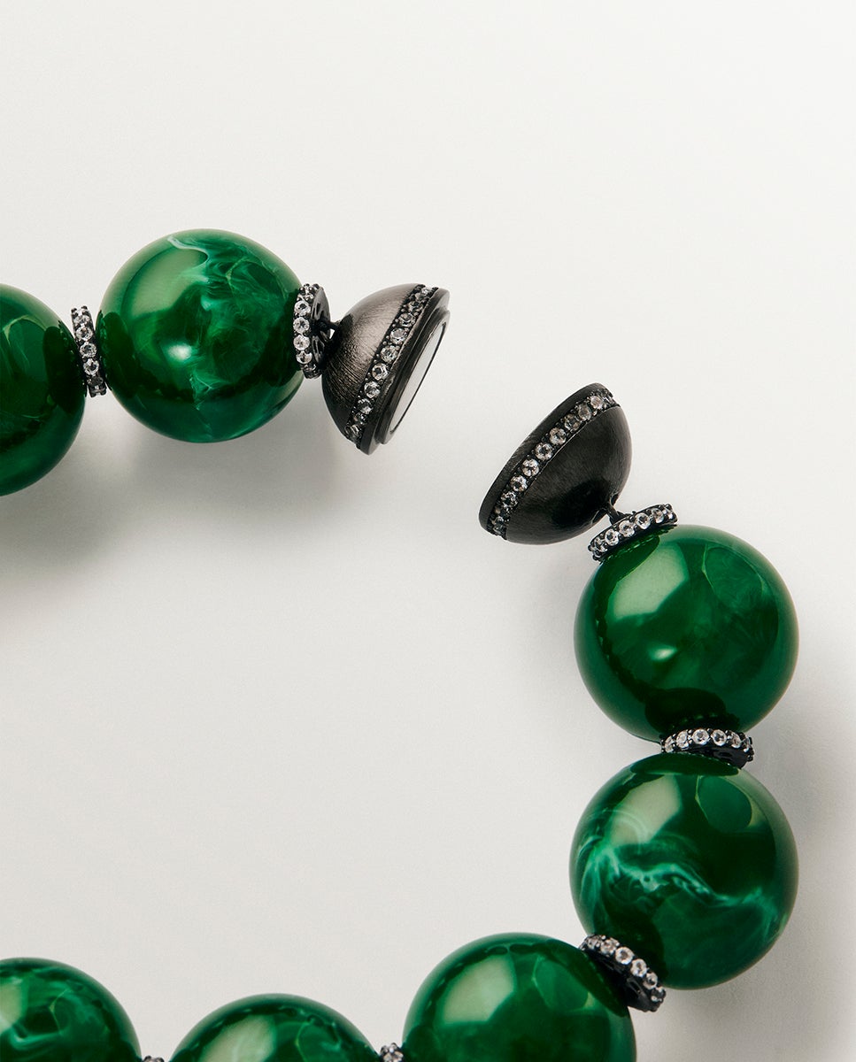 Pulsera con resina verde, cristales y motivos de esferas - Aristocrazy - Plateado Plateado-3