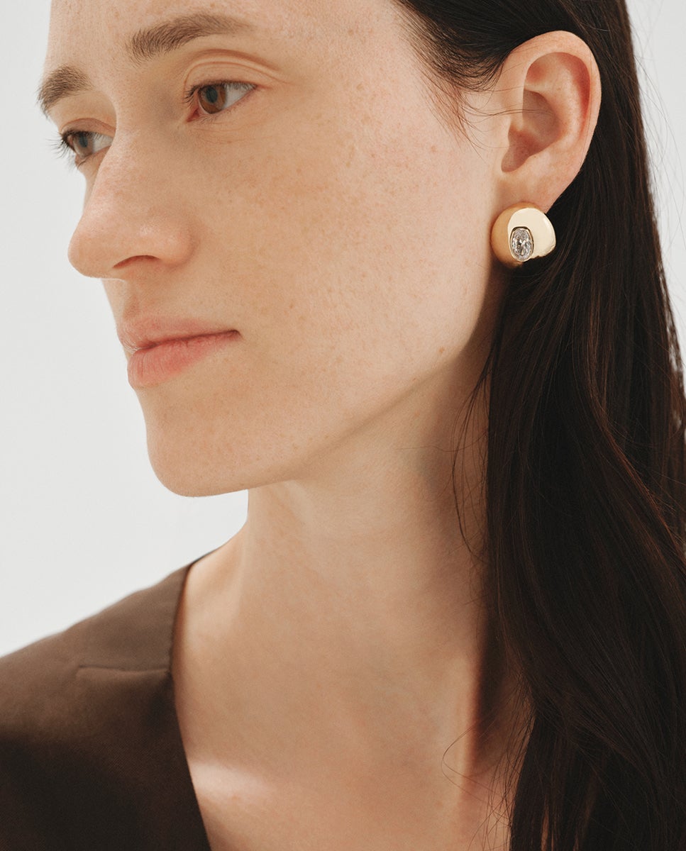 Imagen 2 de Pendientes de aro bañados en oro amarillo de 18k con cristales - Aristocrazy - Blanco Blanco