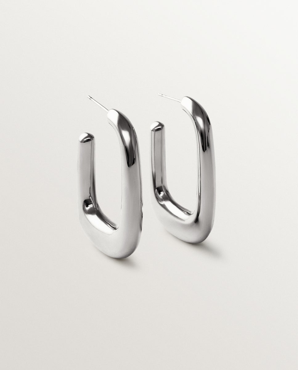 Pendientes de aro grandes con forma rectangular - Aristocrazy - Plata Plata-1