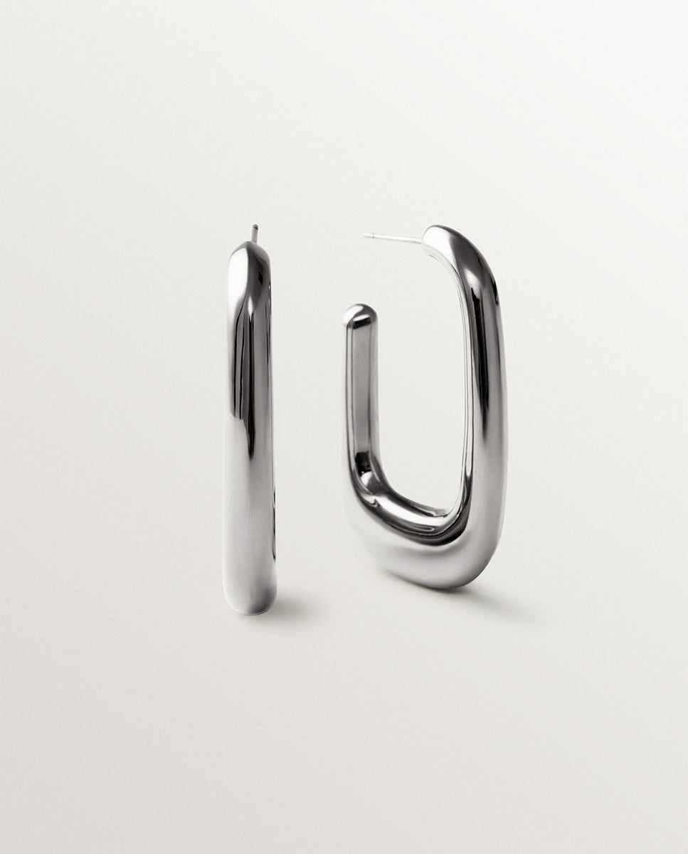 Pendientes de aro grandes con forma rectangular - Aristocrazy - Plata Plata-3