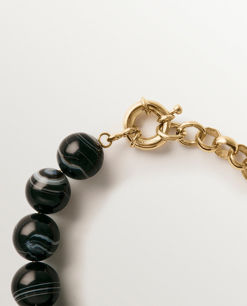 Pulsera bañada en oro amarillo con ágata negra y motivo de esferas - Aristocrazy - Negro Negro-2