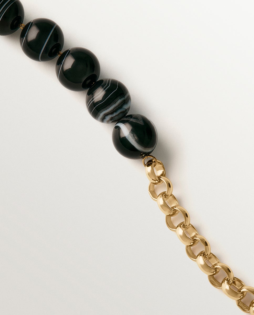 Pulsera bañada en oro amarillo con ágata negra y motivo de esferas - Aristocrazy - Negro Negro-3