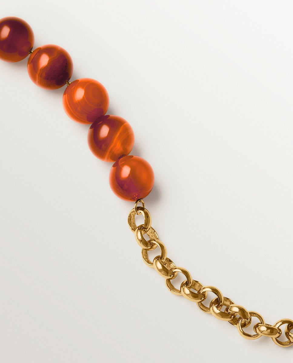 Pulsera bañada en oro amarillo con ágata roja y motivo de esferas - Aristocrazy - Rojo Rojo-3