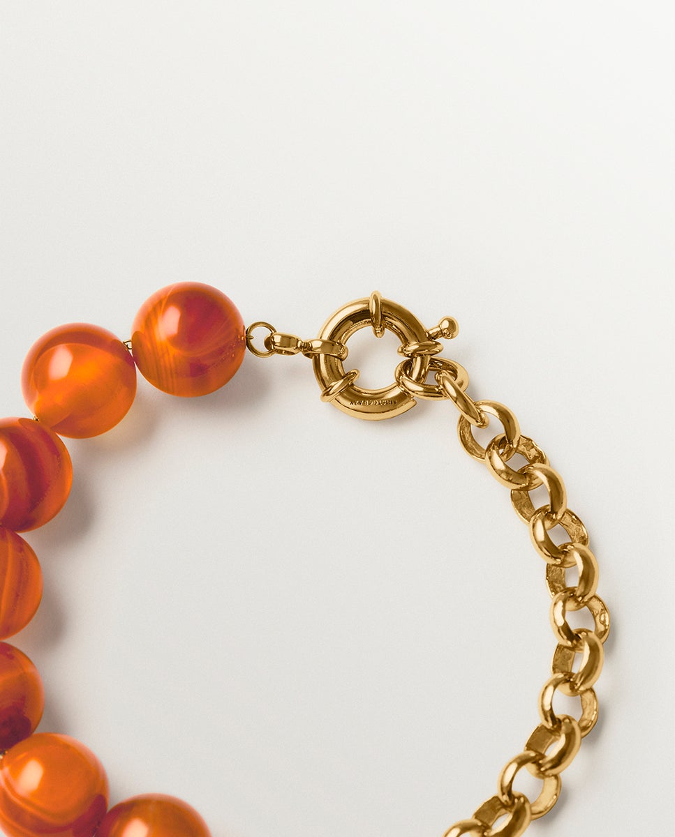 Pulsera bañada en oro amarillo con ágata roja y motivo de esferas - Aristocrazy - Rojo Rojo-5