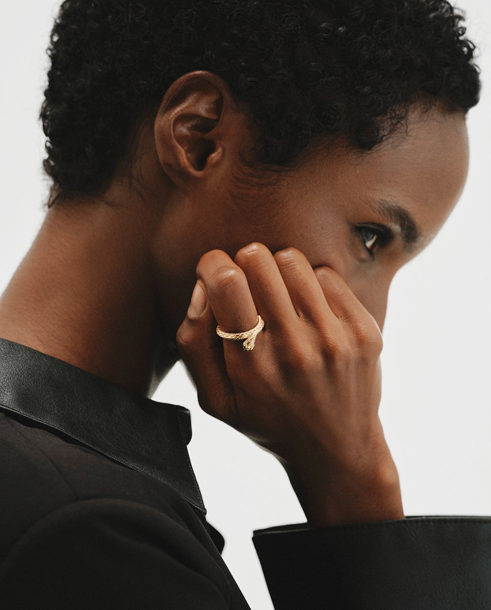 Anillo de plata 925 bañada en oro amarillo de 18k con forma de serpiente - Aristocrazy - Dorado Dorado-4