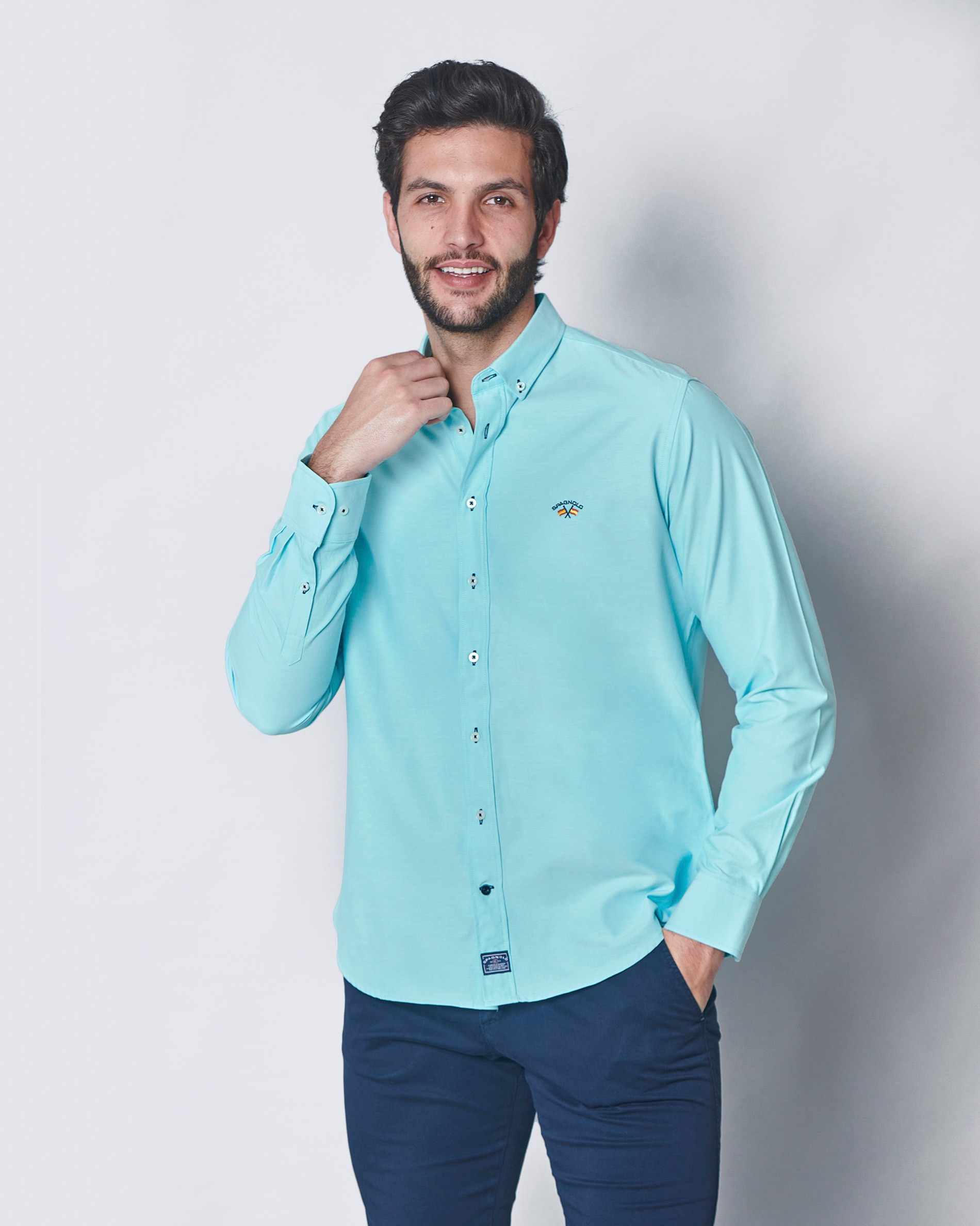 Camisas azules de discount hombre