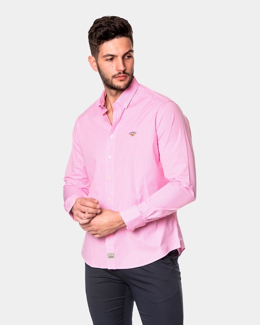 Imagen 0 de Camisa popelín de hombre regular cuadros vichy en rosa Colección Bandera