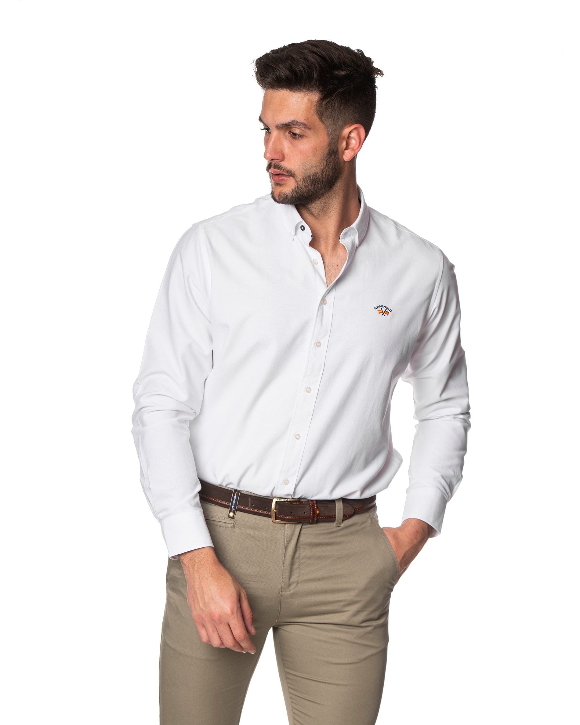 Camisa oxford de hombre regular liso en blanco - Spagnolo - Rosa Rosa-1