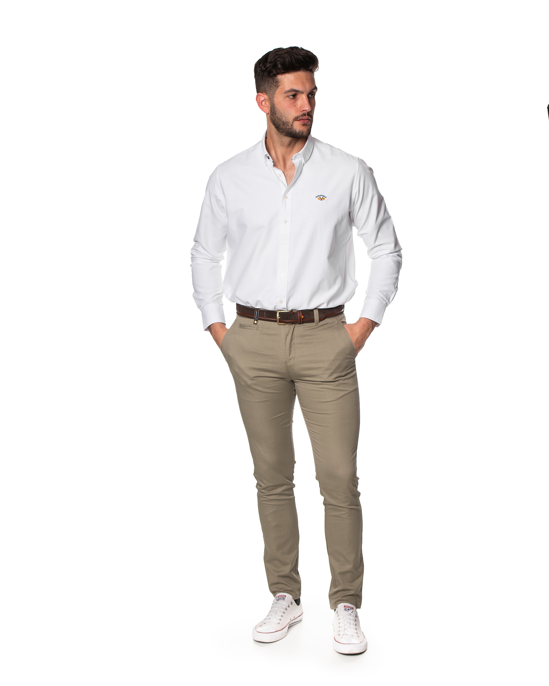 Camisa oxford de hombre regular liso en blanco - Spagnolo - Rosa Rosa-4