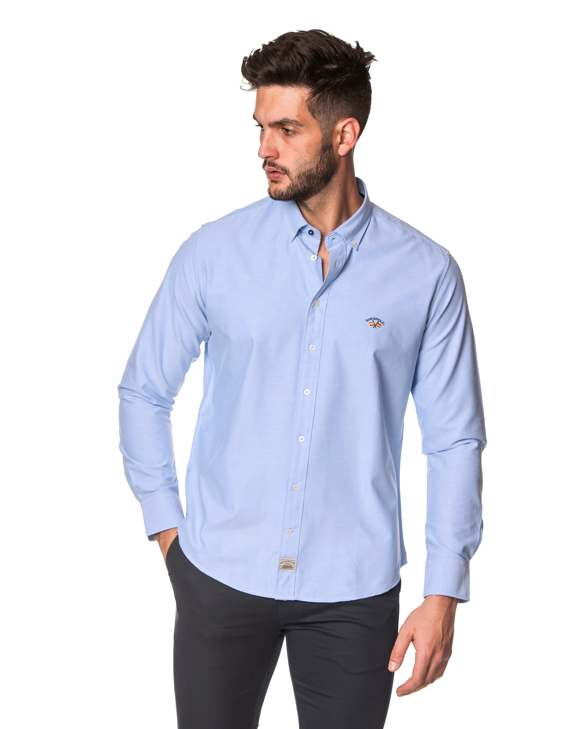 Camisa oxford de hombre regular liso en azul Colección Bandera - Spagnolo - Azul Azul-1