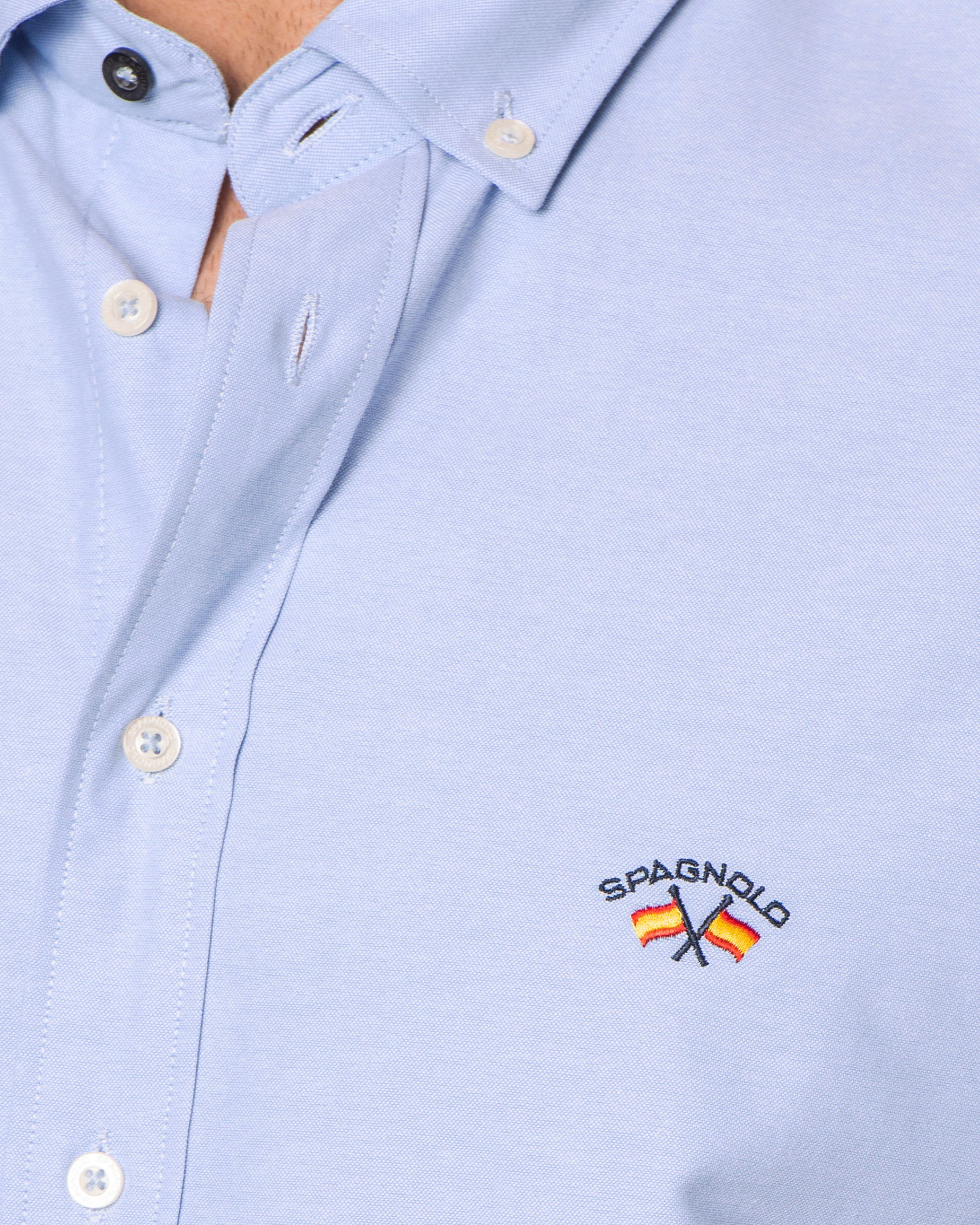 Camisa oxford de hombre regular liso en azul Colección Bandera - Spagnolo - Azul Azul-2