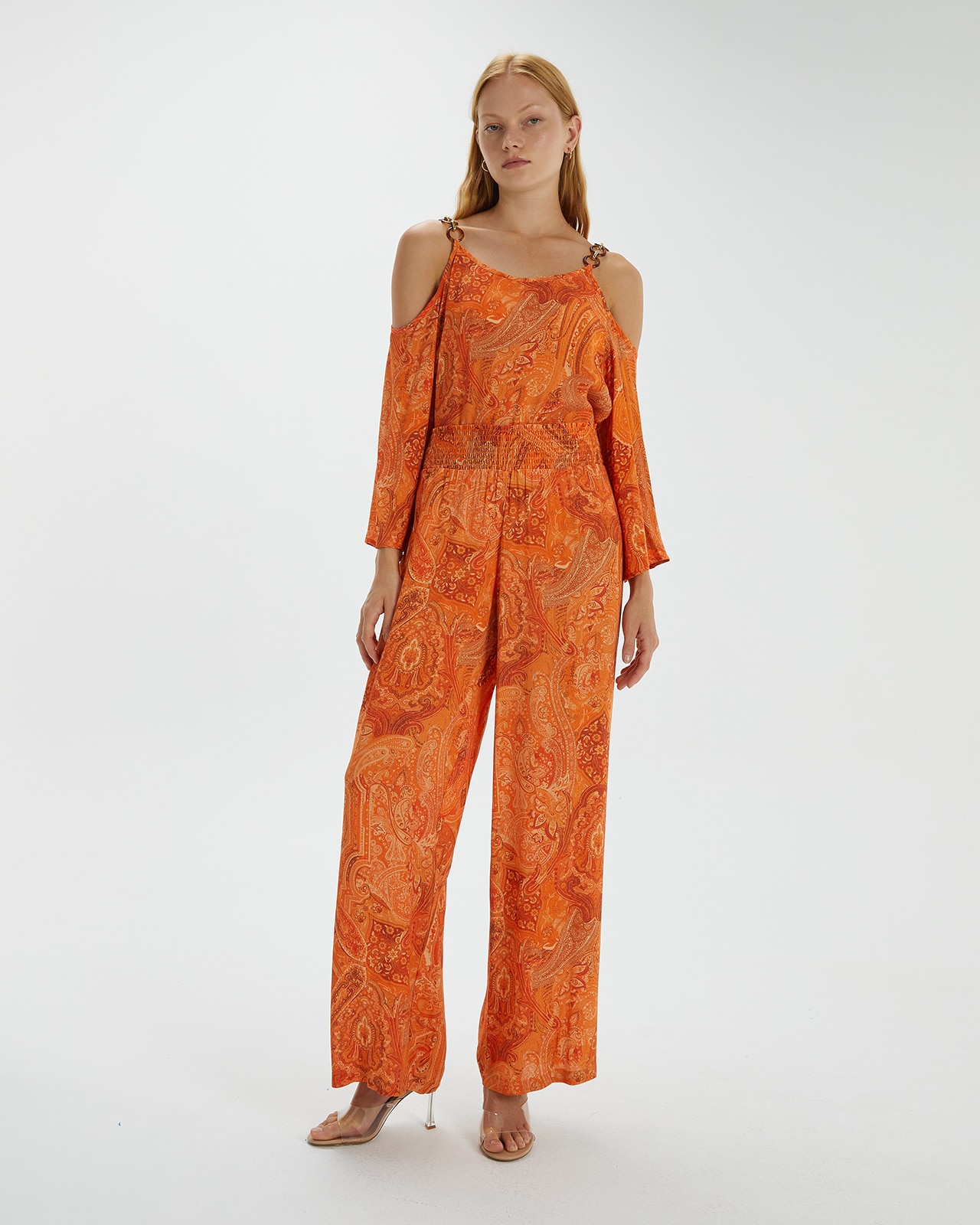 Pantalón ancho de mujer estampado con cintura elástica