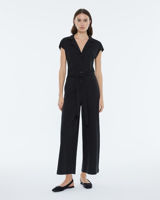 Imagen 0 de Mono de mujer culotte de punto liso con cuello solapa