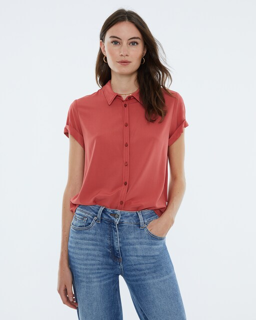 Imagen 0 de Camisa de mujer de manga corta con cuello camisero