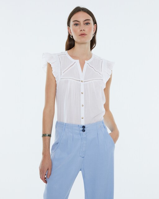 Imagen 0 de Camisa de mujer de cuello mao y sin mangas