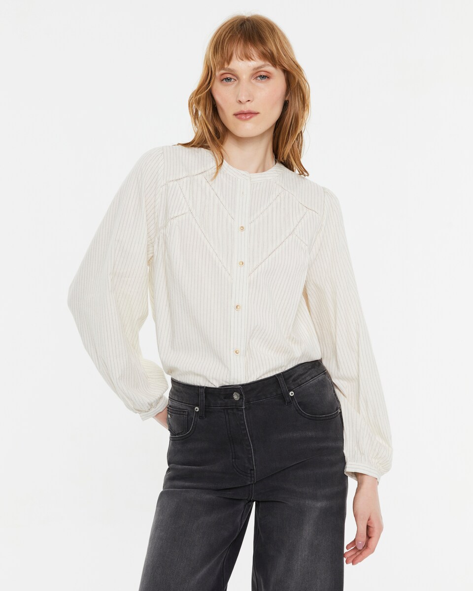 Camisa de mujer estampado de rayas 36 Blanco