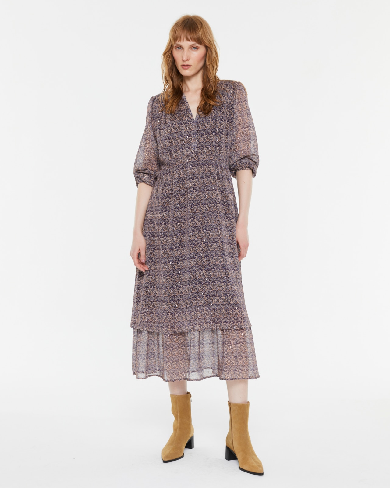 Imagen 0 de Vestido midi estampado con volante