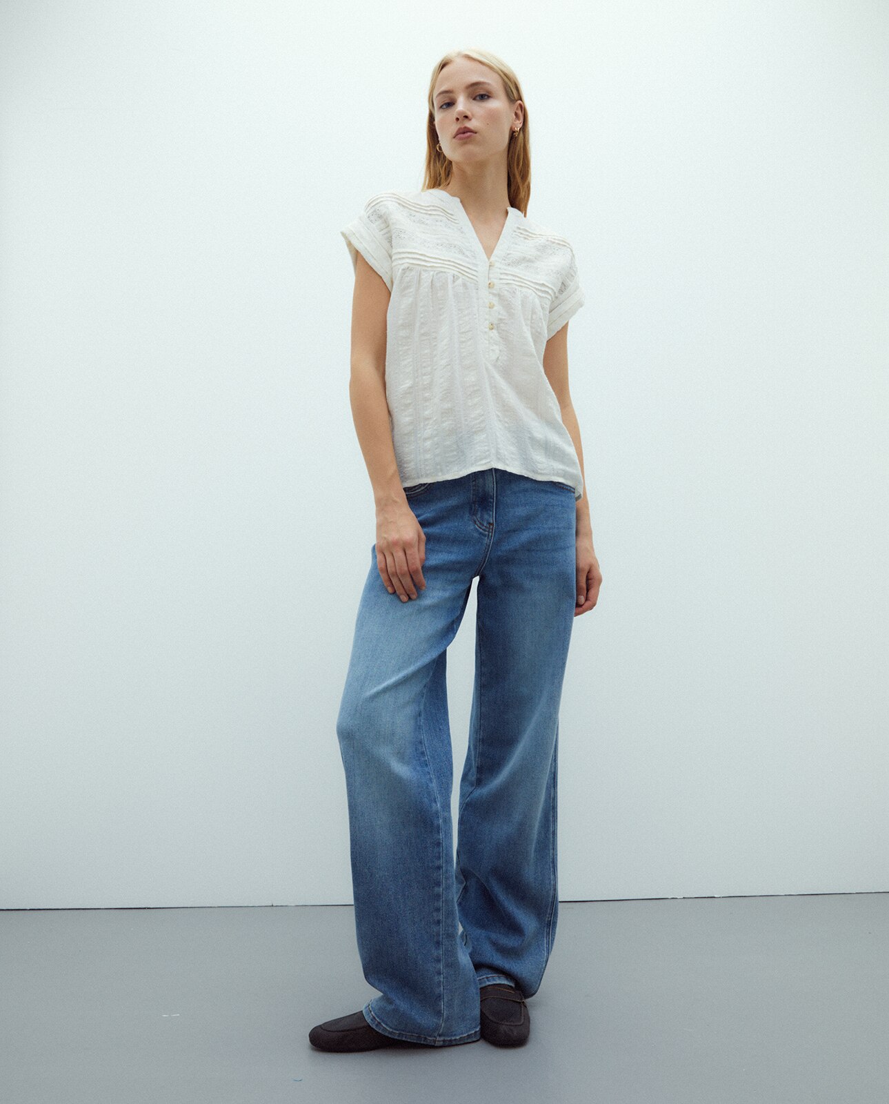 Blusa de mujer liso manga corta - Andam - Crudo Crudo-1
