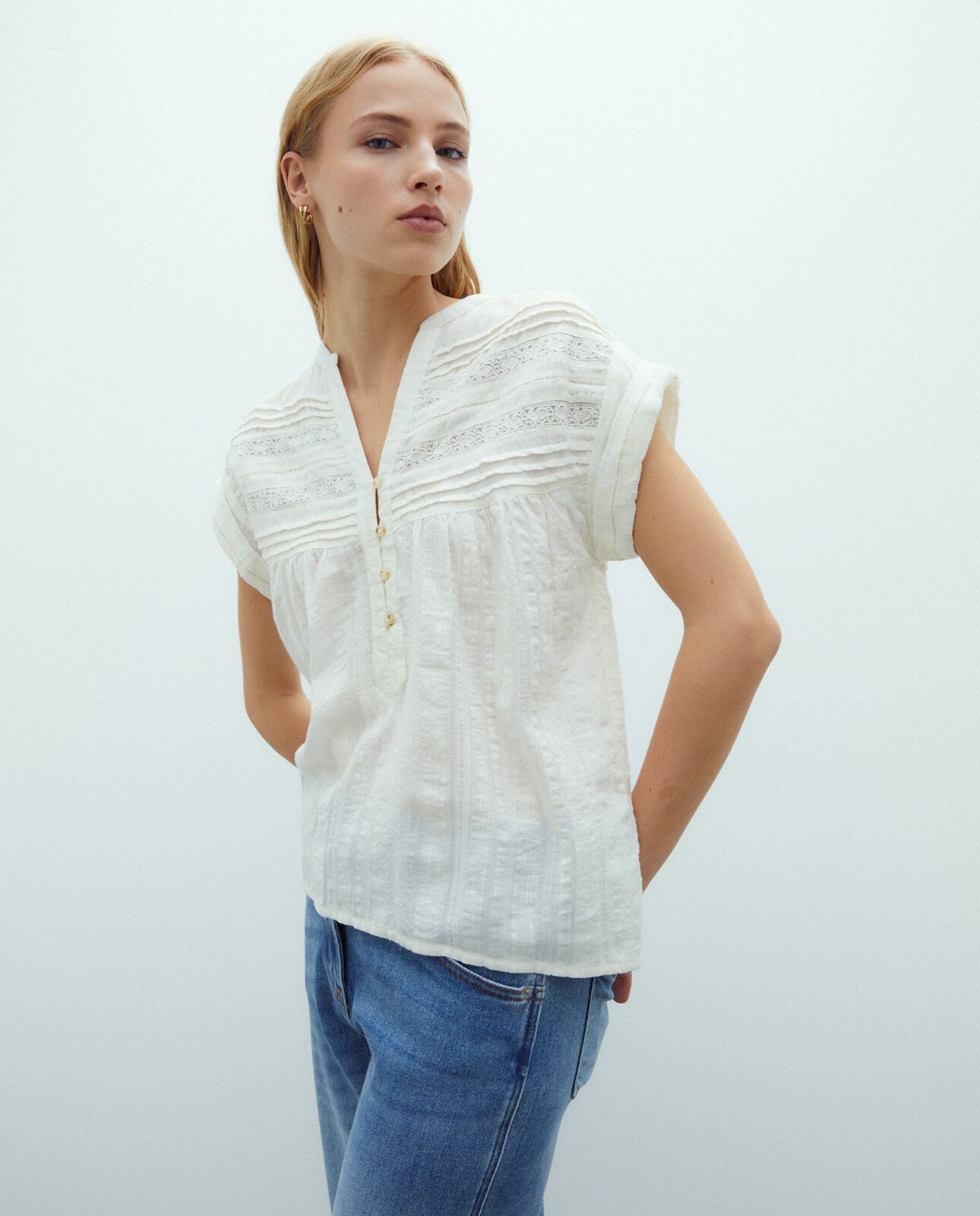 Blusa de mujer liso manga corta - Andam - Crudo Crudo-2