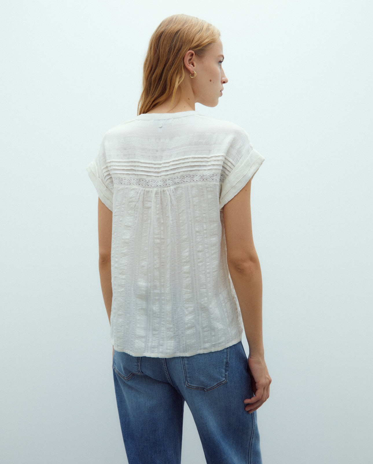 Blusa de mujer liso manga corta - Andam - Crudo Crudo-3