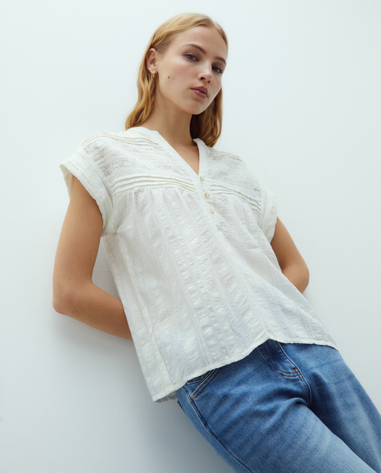 Blusa de mujer liso manga corta - Andam - Crudo Crudo-4