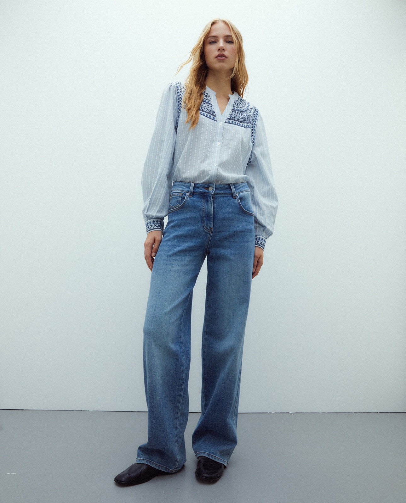 Andam - Camisa de mujer larga rayas.