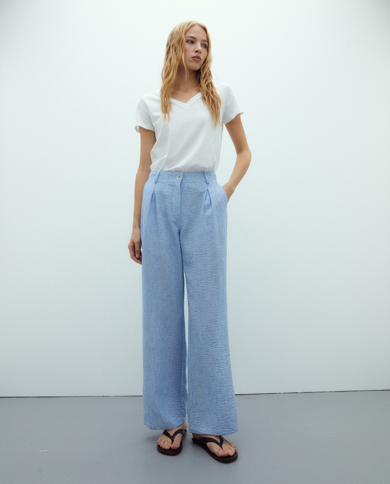 Andam - Pantalones rectos de mujer lisos.
