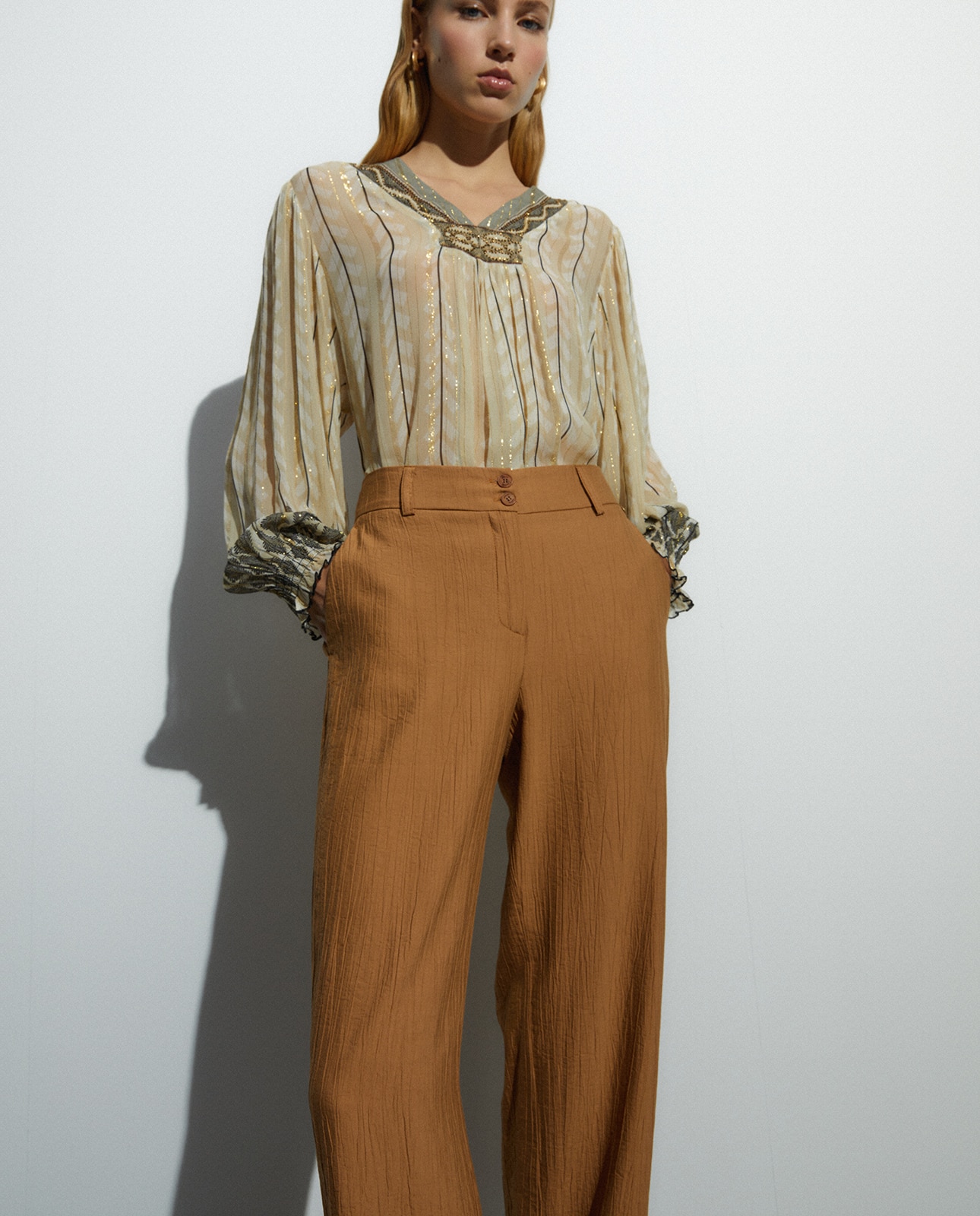 Andam - Pantalones rectos de mujer tiro alto.