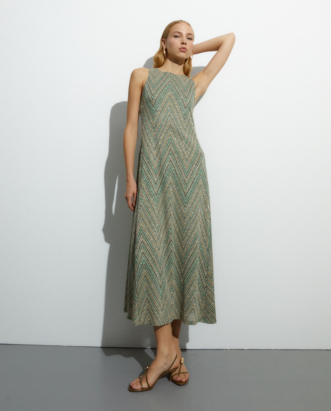Andam - Vestido largo de punto estampado forrado.