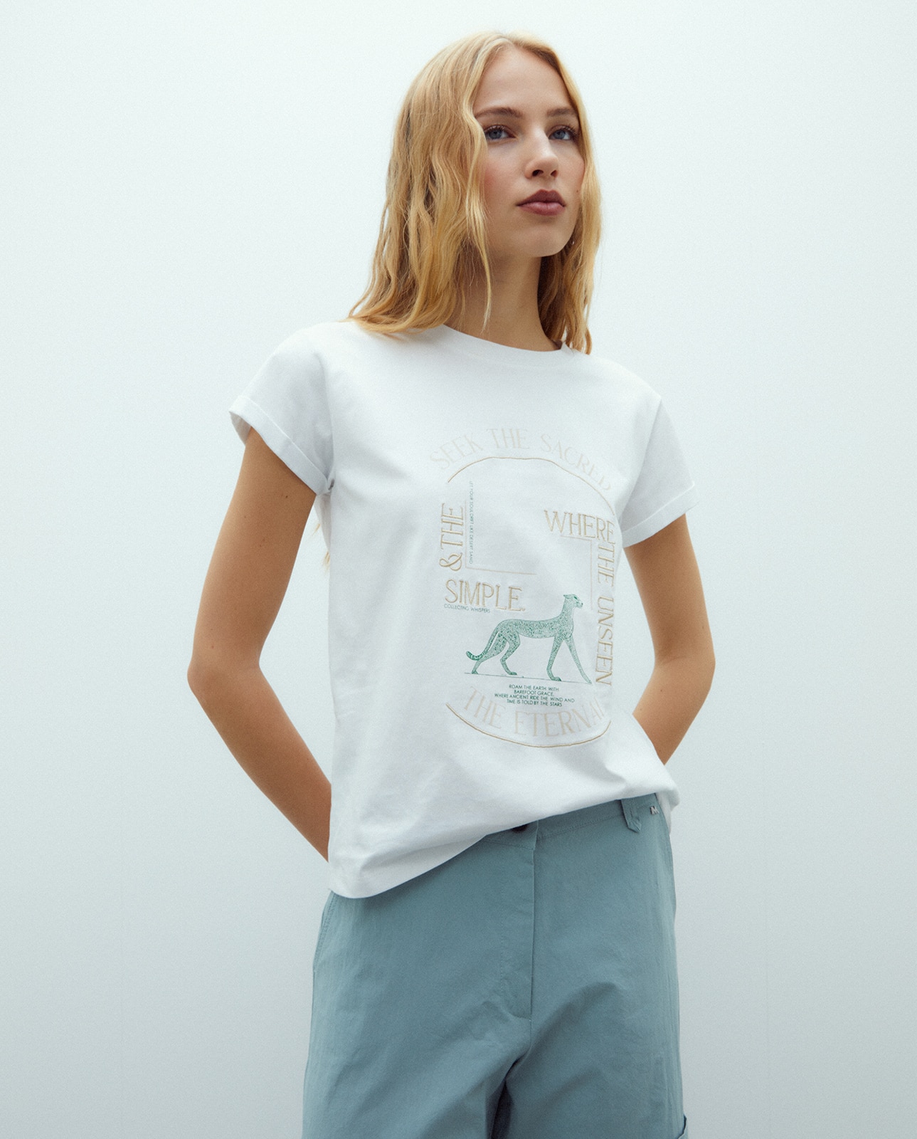 Camiseta de mujer corta liso - Andam - Blanco Blanco-2
