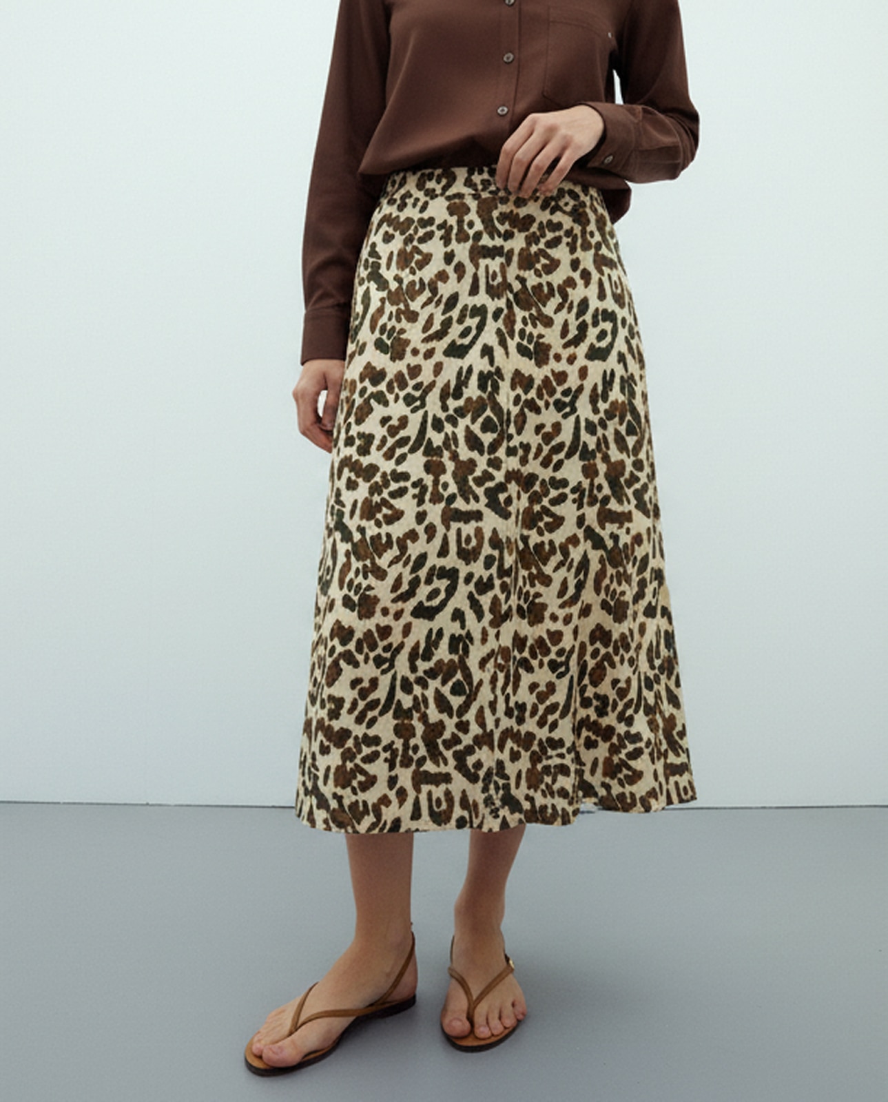 Falda midi estampado animal print - Andam - Marrón Marrón-2