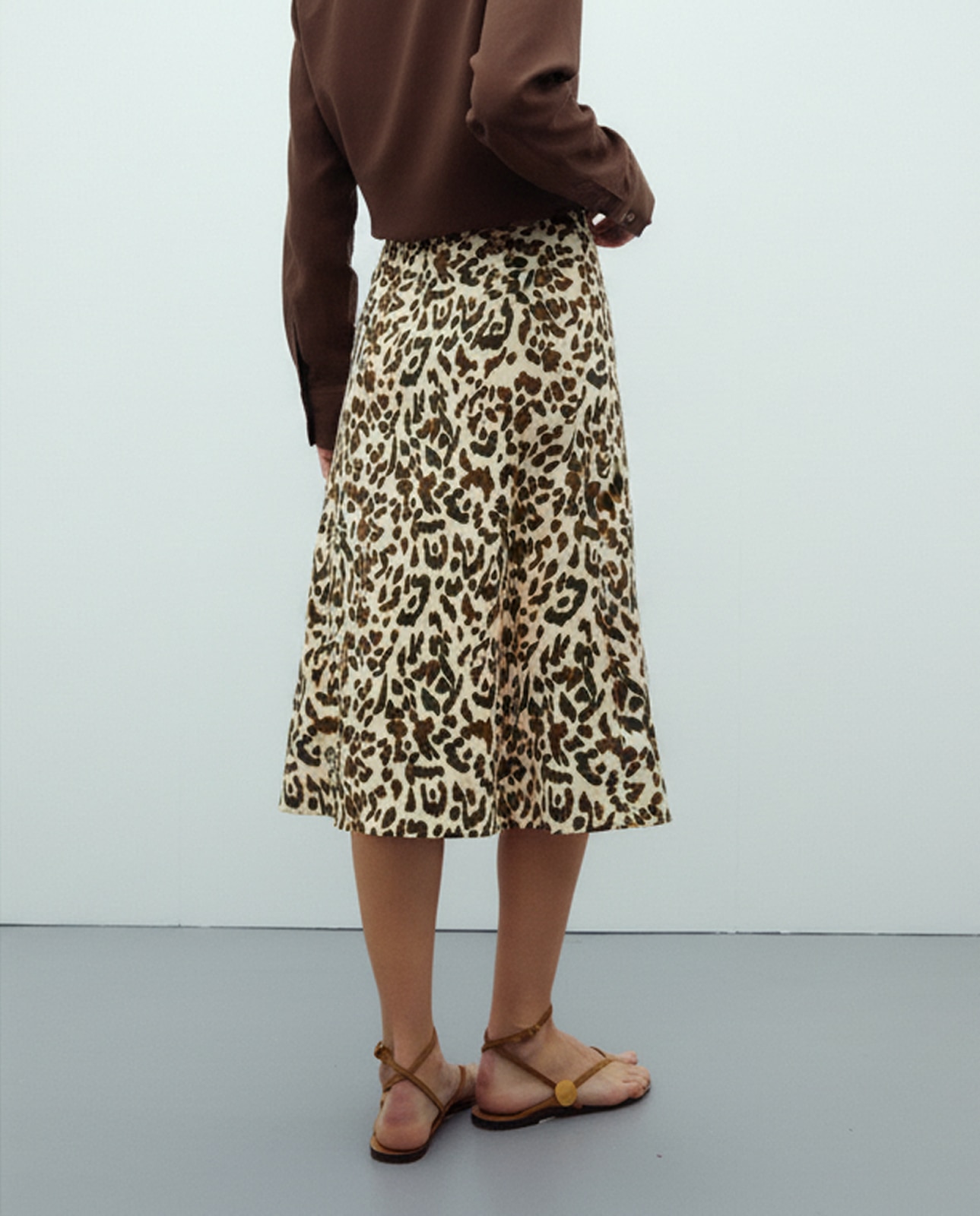 Falda midi estampado animal print - Andam - Marrón Marrón-3