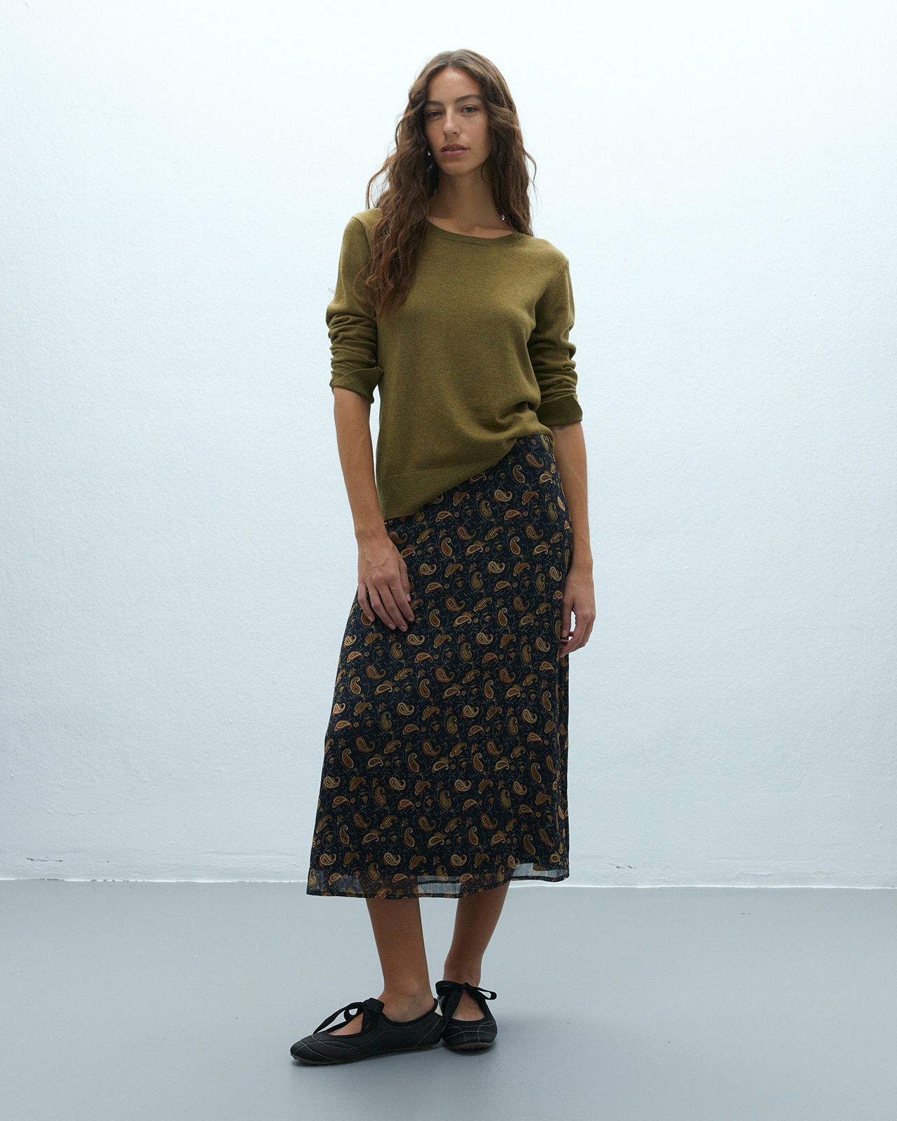 Imagen 0 de Falda midi estampada forrada Negro