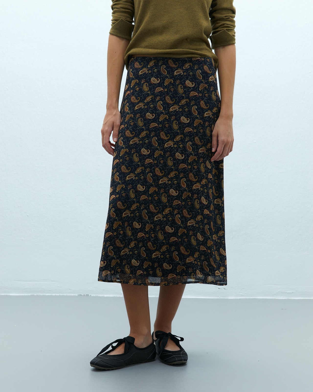 Falda midi estampada forrada - Andam - Negro Negro-2