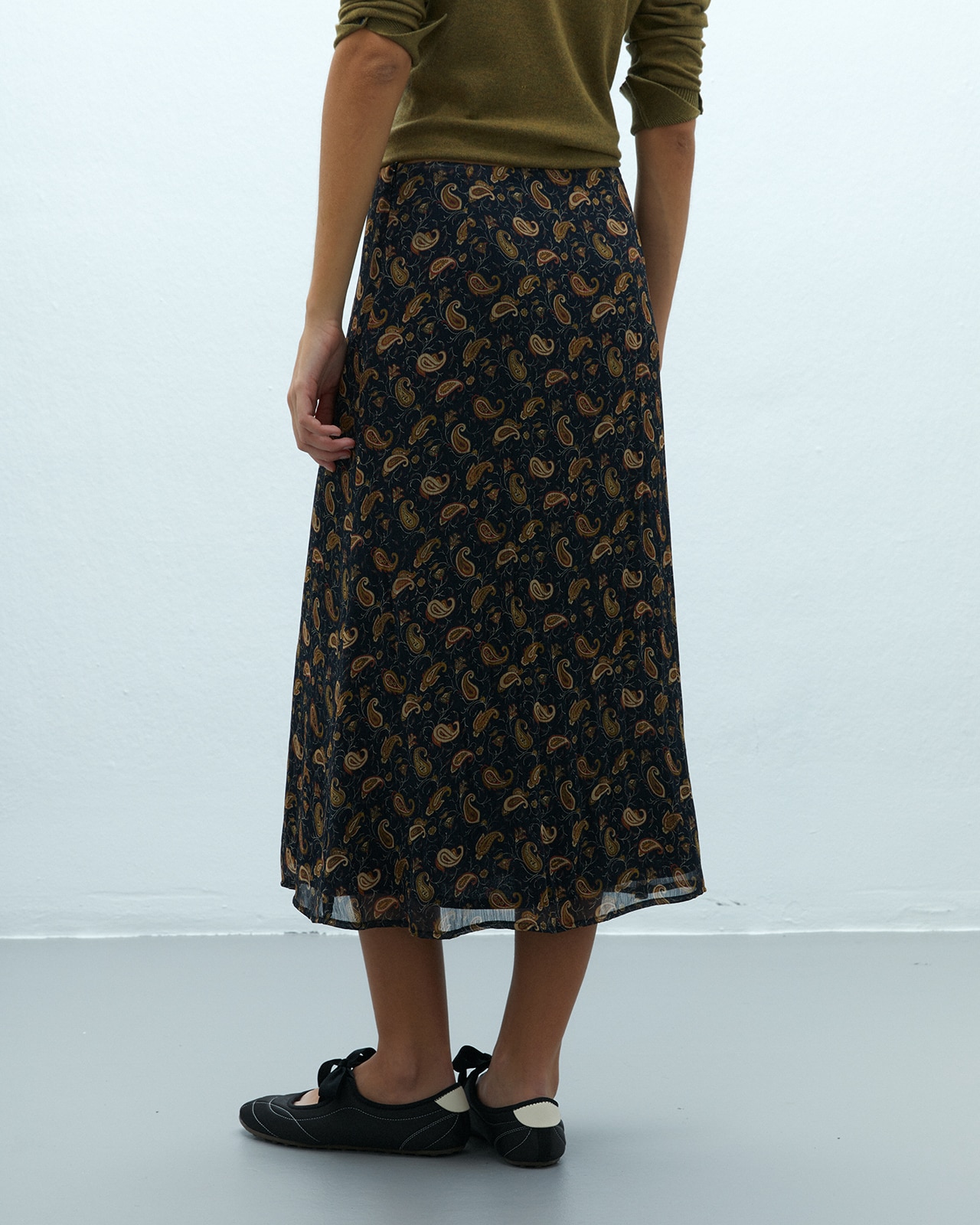 Falda midi estampada forrada - Andam - Negro Negro-3