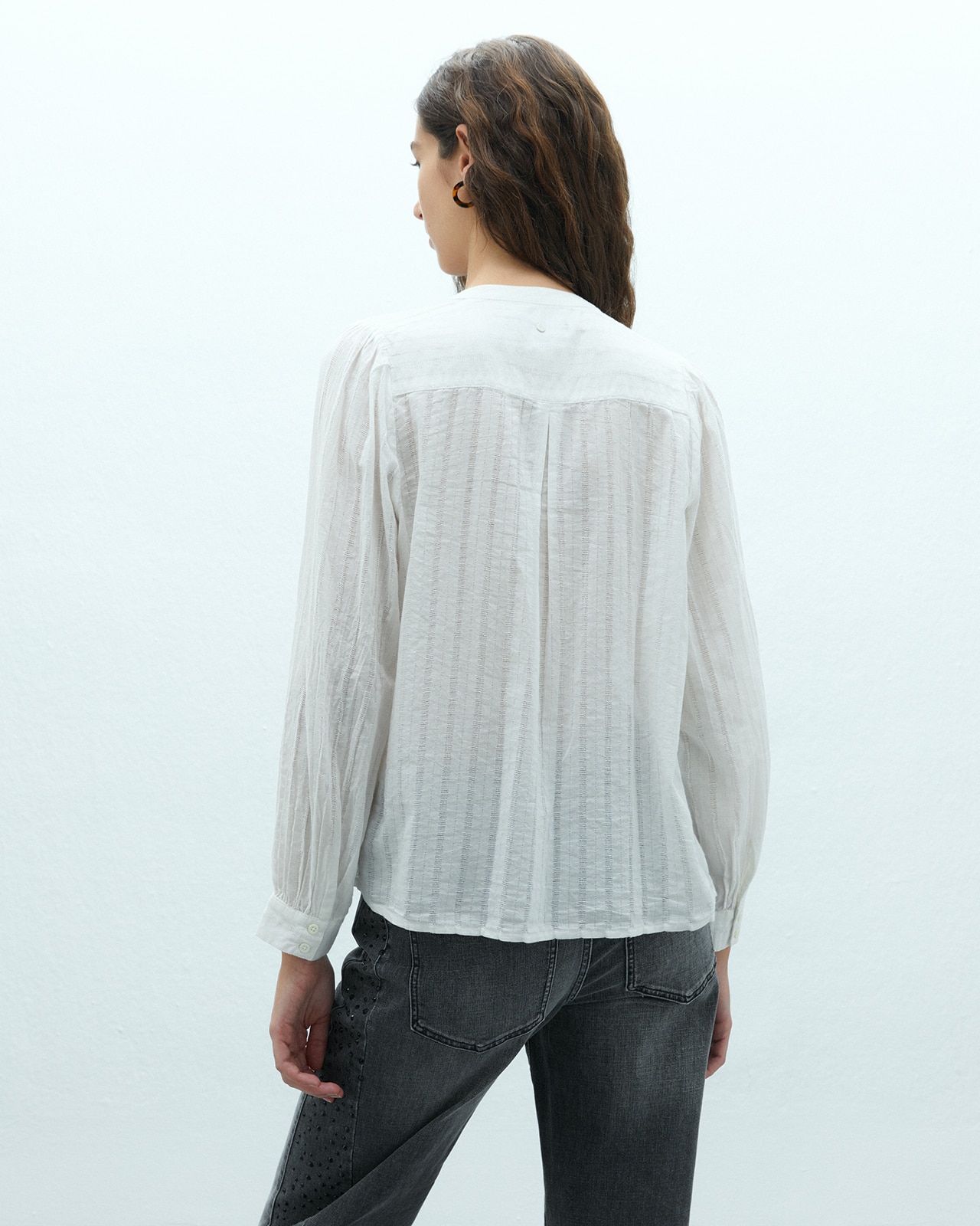Camisa de mujer manga larga cuello mao - Andam - Crudo Crudo-3