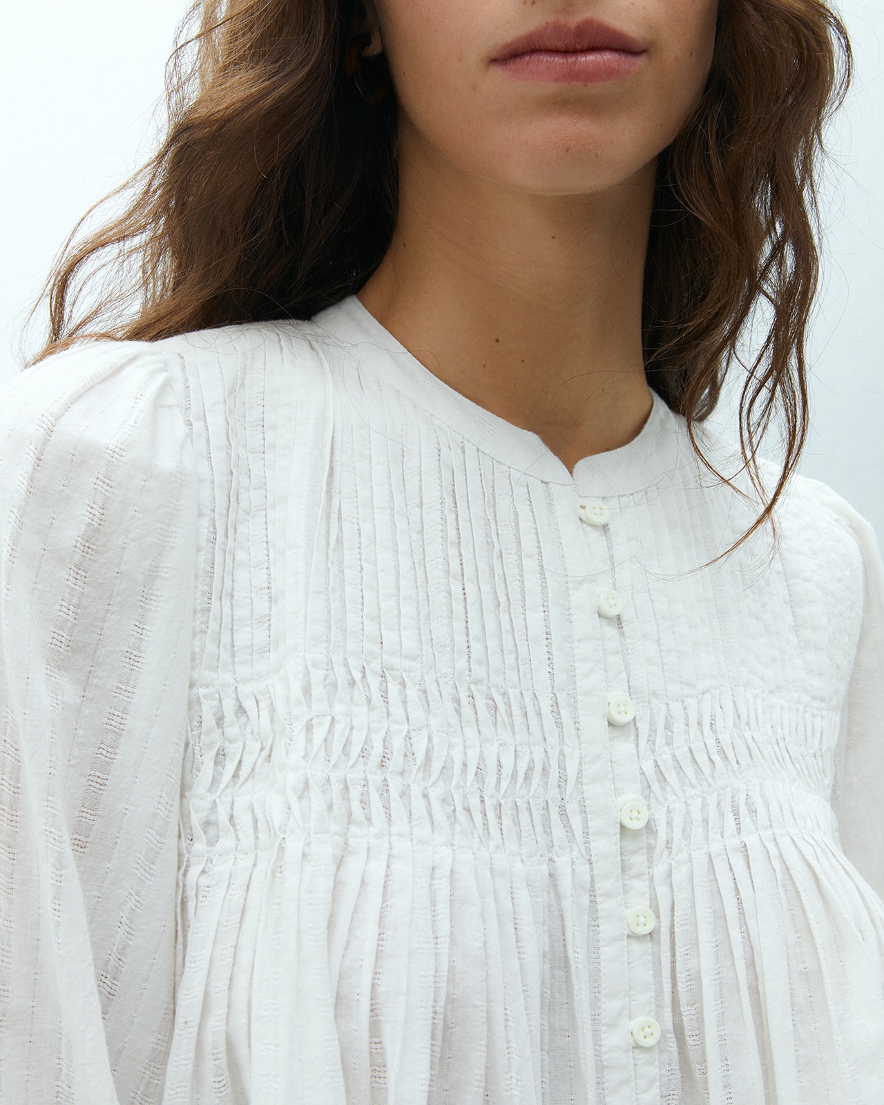 Camisa de mujer manga larga cuello mao - Andam - Crudo Crudo-5