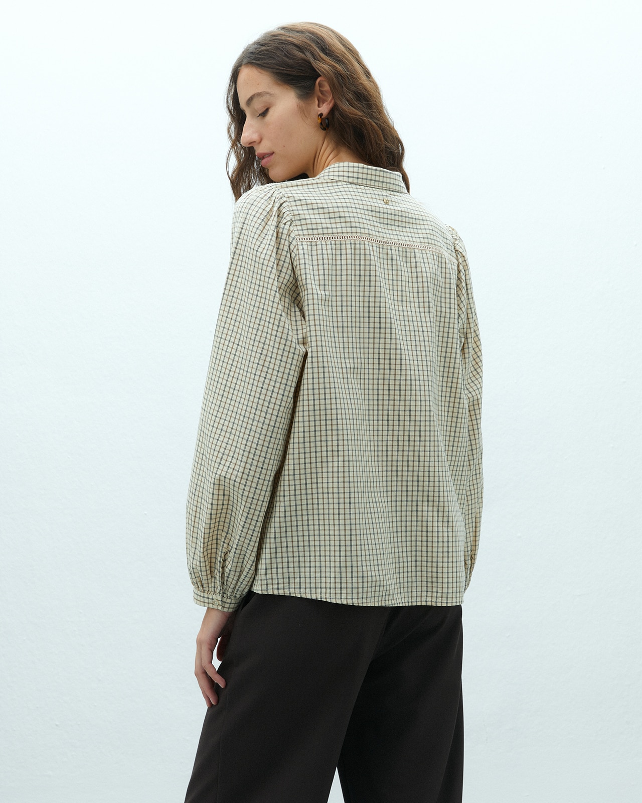 Camisa de mujer estampado cuadros cuello camisero - Andam - Beige Beige-3