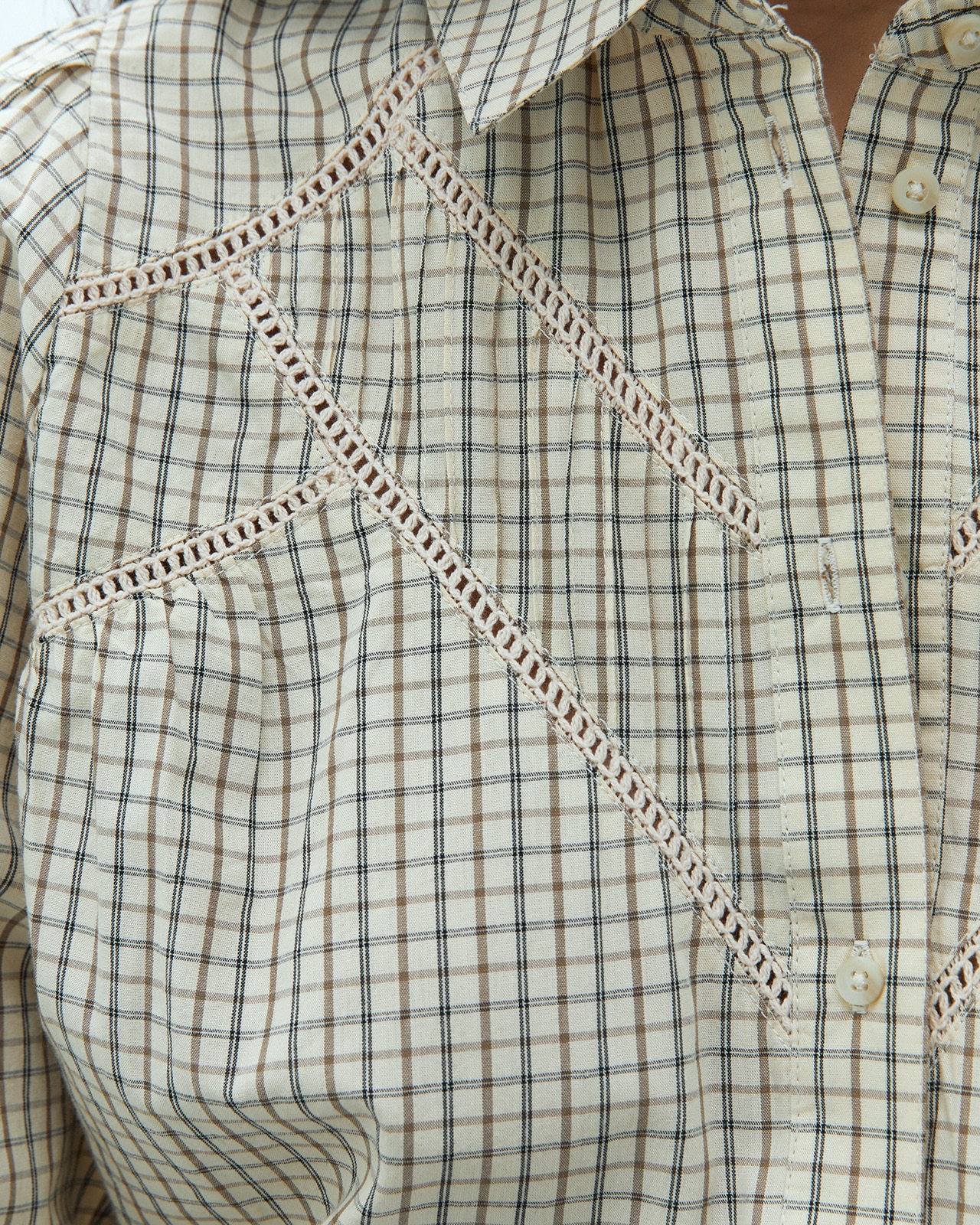 Camisa de mujer estampado cuadros cuello camisero - Andam - Beige Beige-5