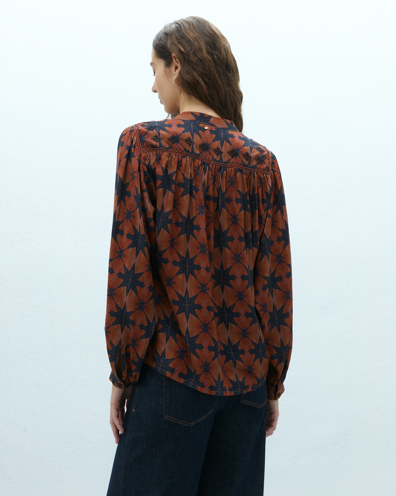 Camisa de mujer estampada cuello mao - Andam - Naranja Naranja-3