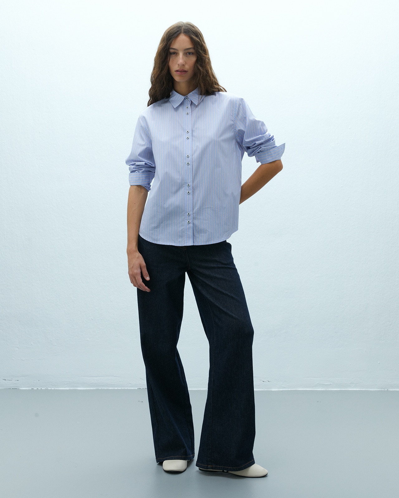Camisa de mujer estampado rayas manga larga - Andam - Azul Azul-1