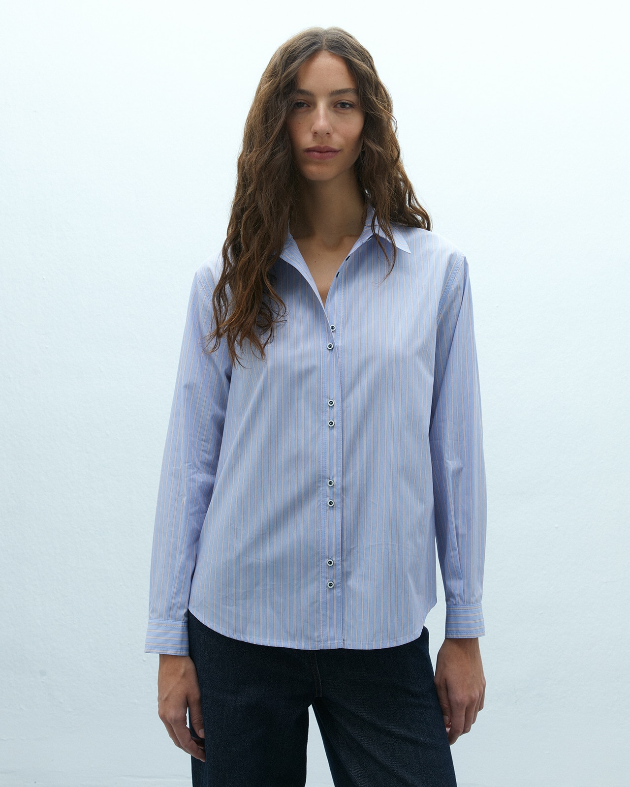 Camisa de mujer estampado rayas manga larga - Andam - Azul Azul-2